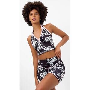 Frankie's Bikinis Plush Plumeria Halter Sports Bra Sz Small NWT $75